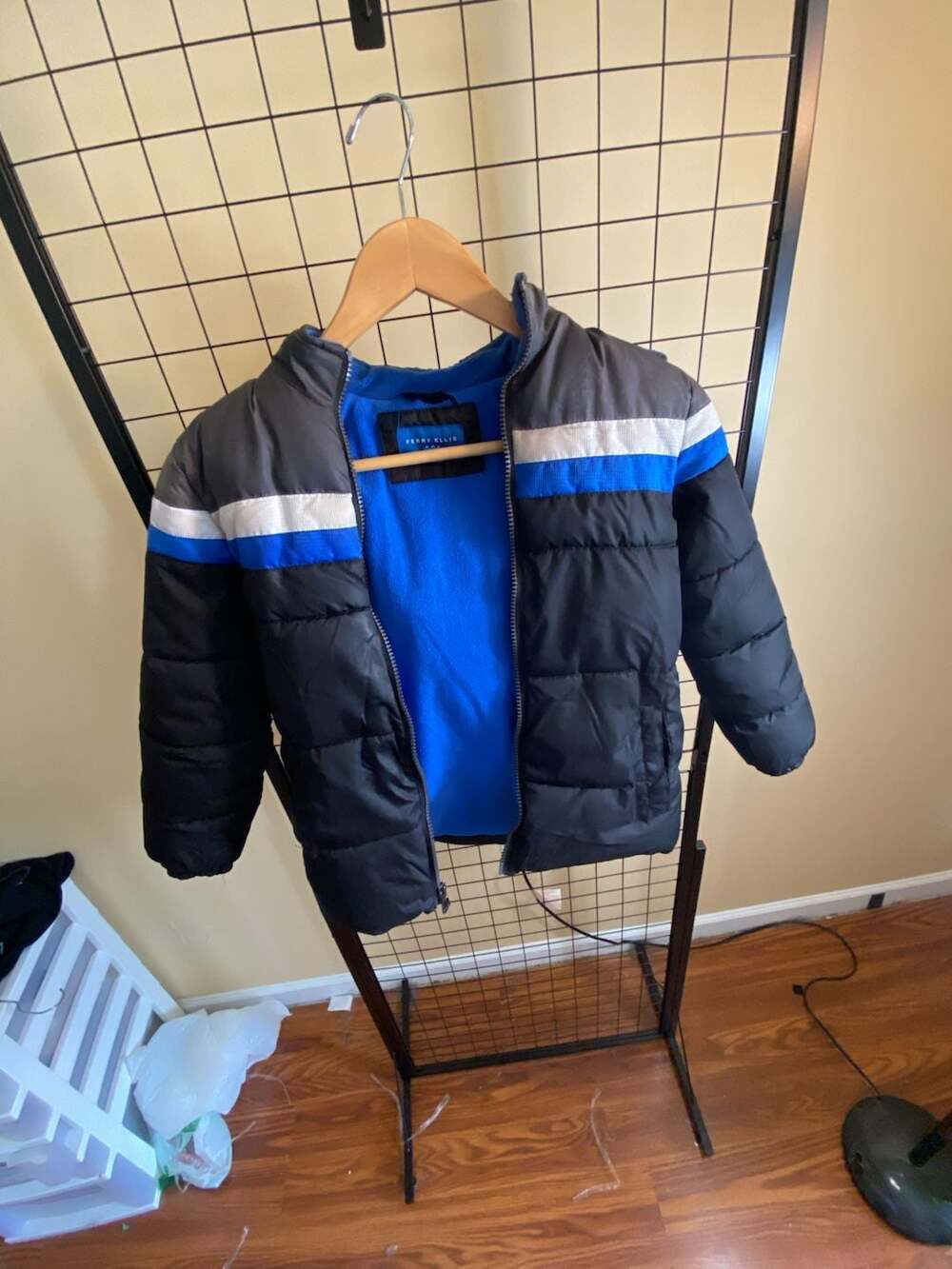 Perry Ellis Boy's Hooded Puffer Jacket with Colorblock Stripe and Fleece Lining